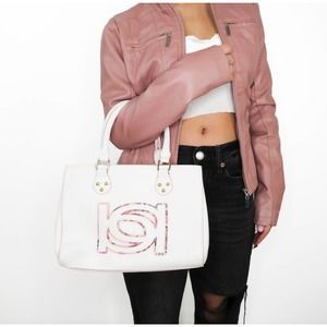 BEBE White Shoulder Bag with Pink Logo